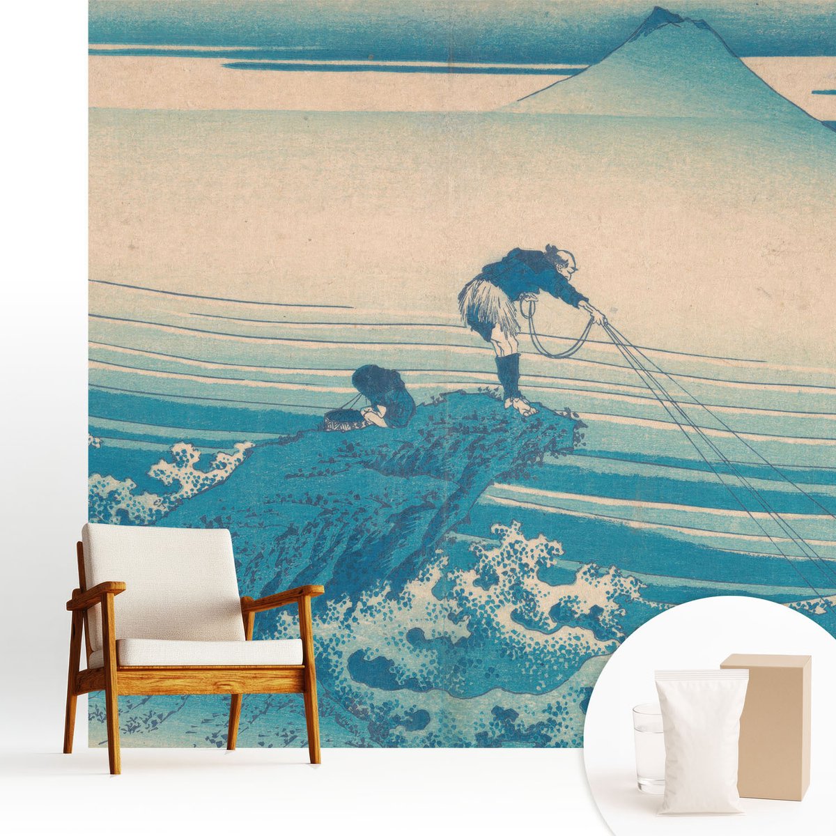 Wallfluent Fotobehang - Blauw Vliesbehang - 250x250 cm - Zeegezicht Fotobehang Vlies - Woonkamer behang Landschappen - Muurschildering - Hal behang