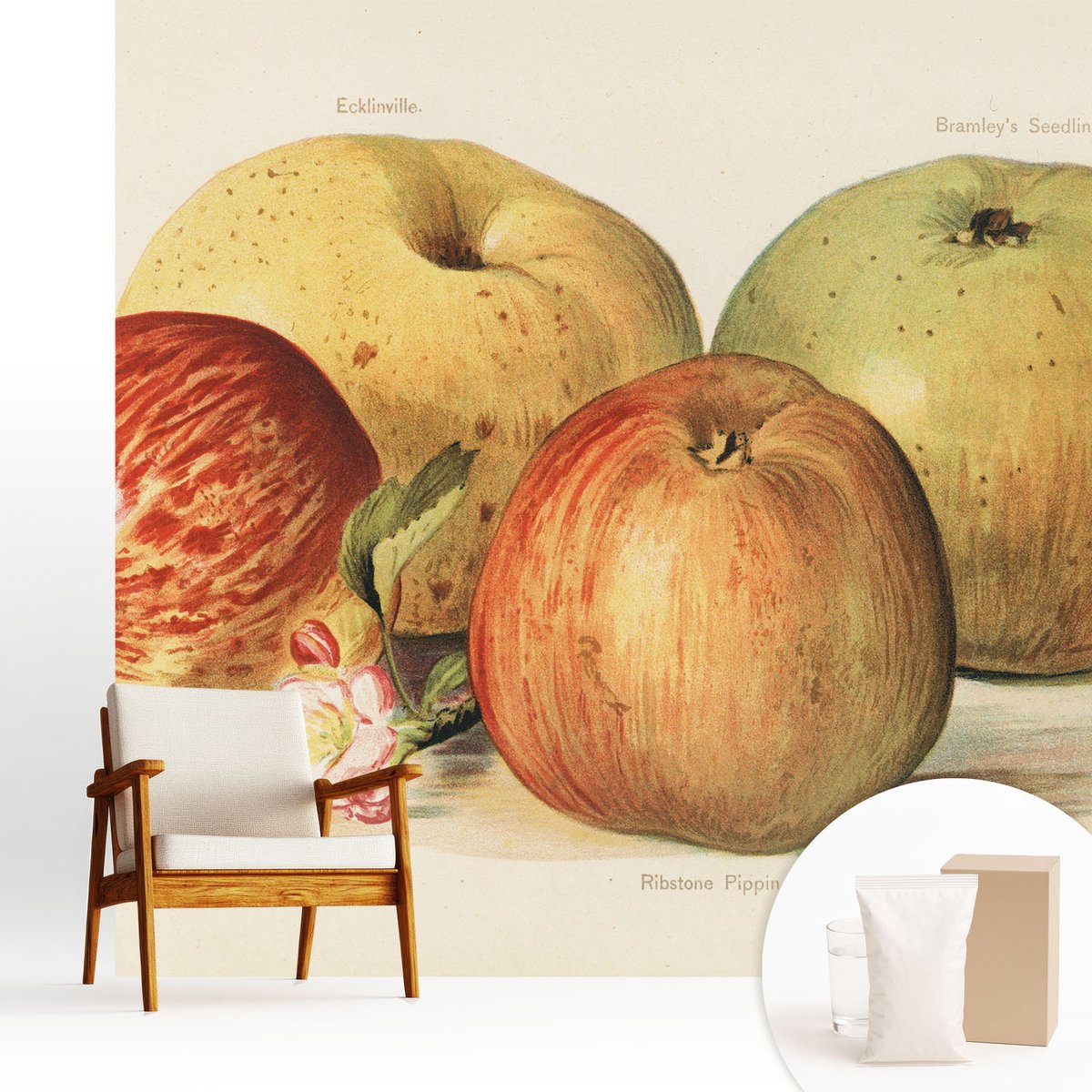 Wallfluent Fotobehang - Geel Vliesbehang - 250x250 cm - Appelbloesems Muurschildering - Gang behang Voedsel - Fotobehang Vlies - Slaapkamer behang
