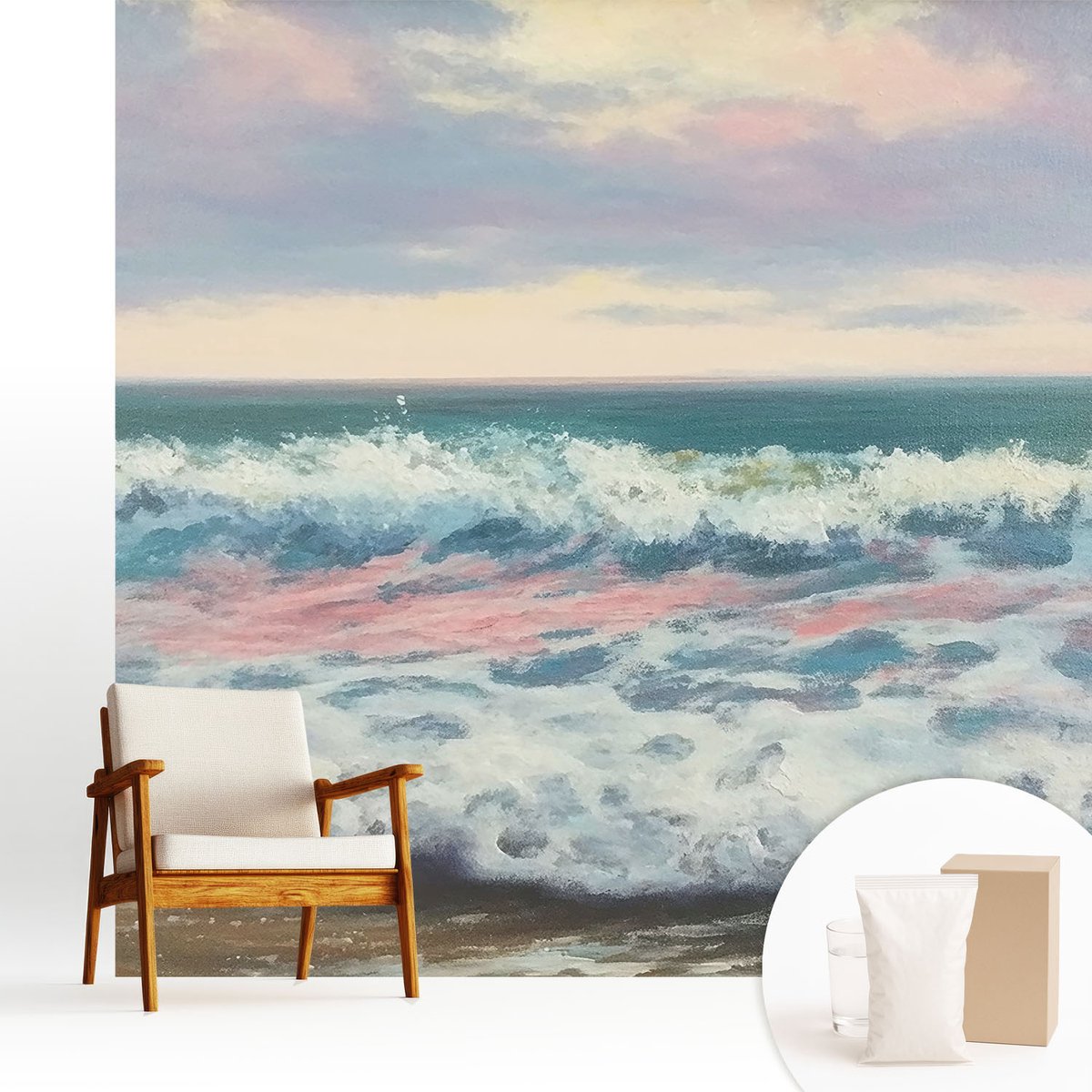 Wallfluent Fotobehang - Blauw Vliesbehang - 250x250 cm - Zeegezicht Fotobehang Vlies - Hal behang Landschappen - Muurschildering - Hal behang