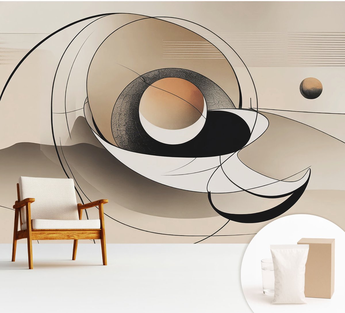 Wallfluent Fotobehang - Beige Vliesbehang - 312x219 cm - Harmonieuze Abstractie Muurschildering - Gang behang Abstractie - Fotobehang Vlies - Slaapkamer behang