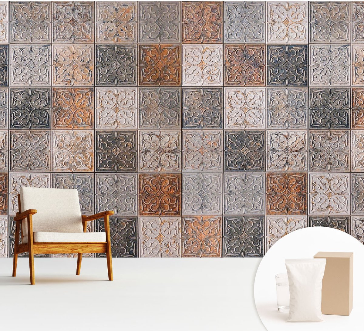 Wallfluent Fotobehang - Grijs Vliesbehang - 312x219 cm - Siertegels Muurschildering - Gang behang Achtergronden En Patronen - Fotobehang Vlies - Gang behang