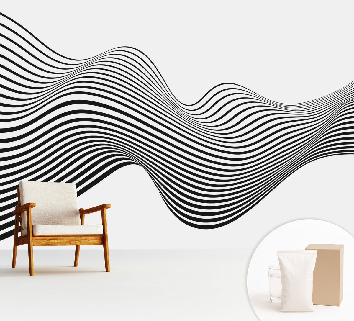 Wallfluent Fotobehang - Wit Vliesbehang - 312x219 cm - Dynamische Abstractie Muurschildering - Gang behang Abstractie - Fotobehang Vlies - Gang behang
