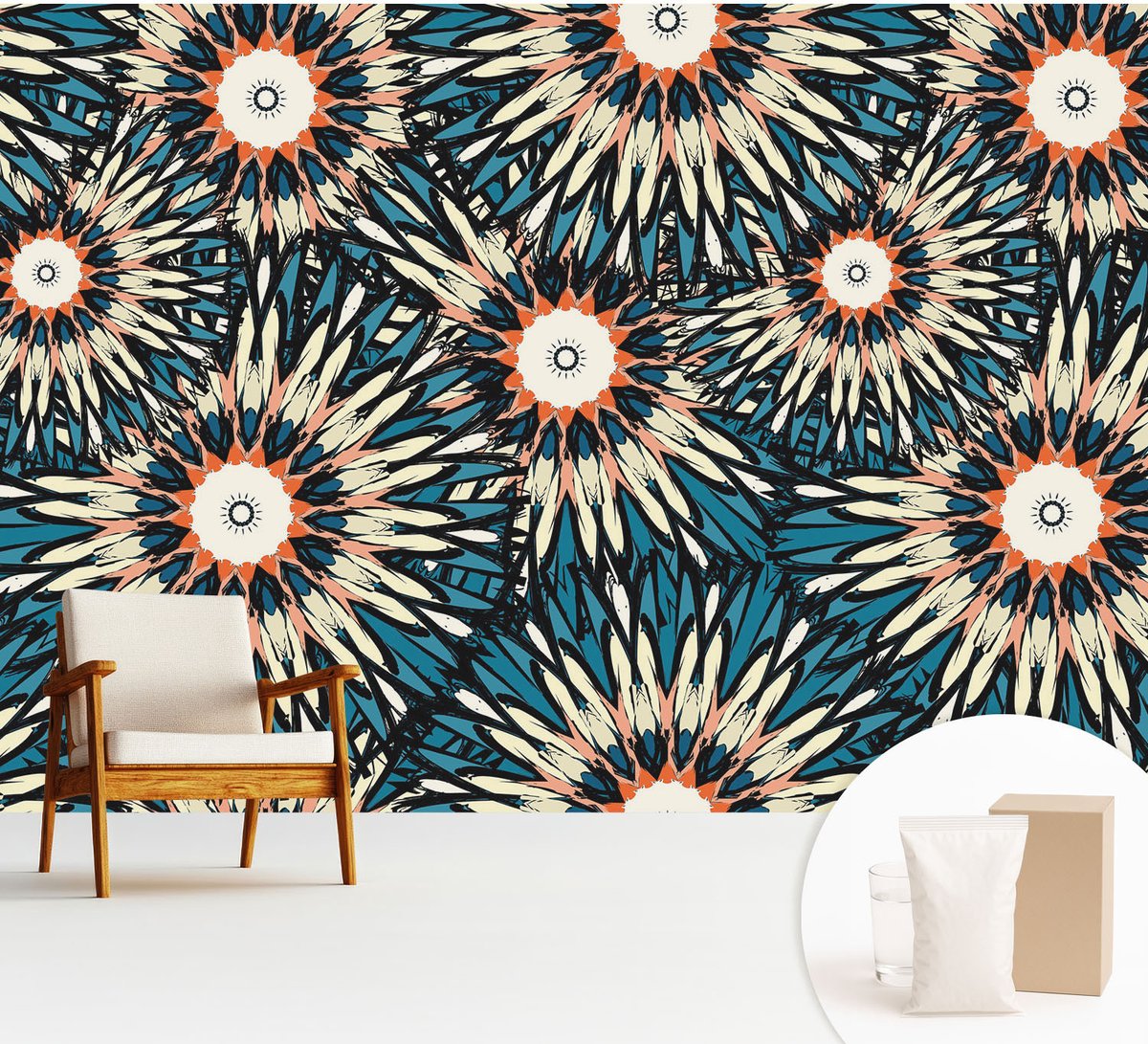 Wallfluent Fotobehang - Blauw Vliesbehang - 312x219 cm - Bloemenergie Muurschildering - Slaapkamer behang Bloemen En Planten - Fotobehang Vlies - Slaapkamer behang