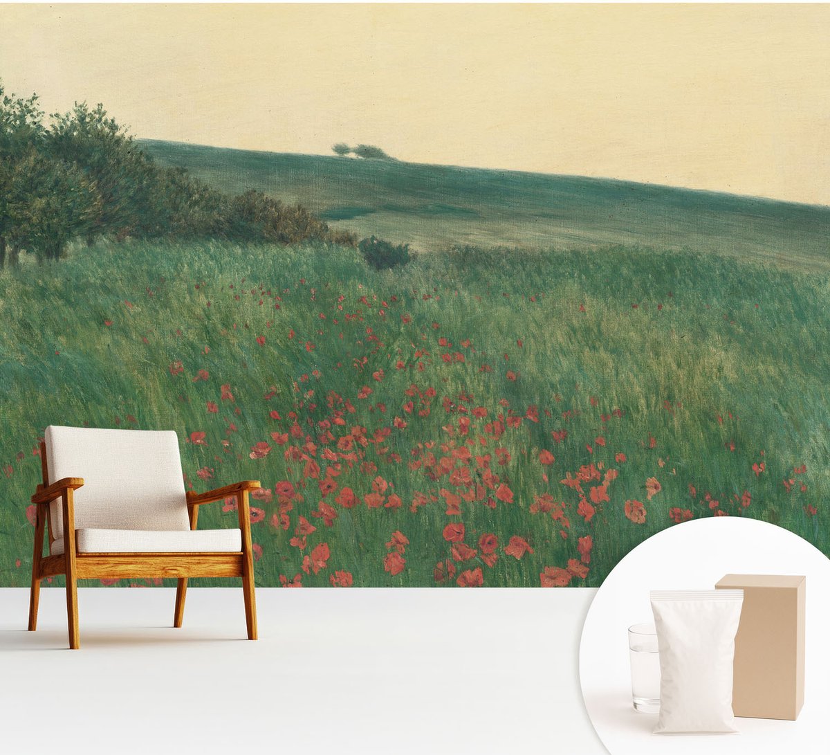 Wallfluent Fotobehang - Groente Vliesbehang - 312x219 cm - Papavervelden Muurschildering - Slaapkamer behang Landschappen - Fotobehang Vlies - Slaapkamer behang