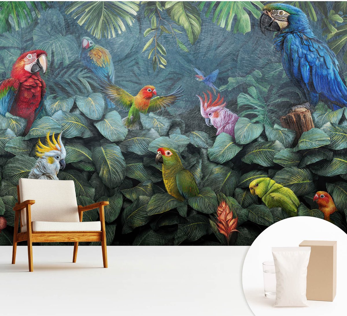 Wallfluent Fotobehang - Groente Vliesbehang - 312x219 cm - Exotische Jungle Fotobehang Vlies - Hal behang Dieren - Muurschildering - Woonkamer behang
