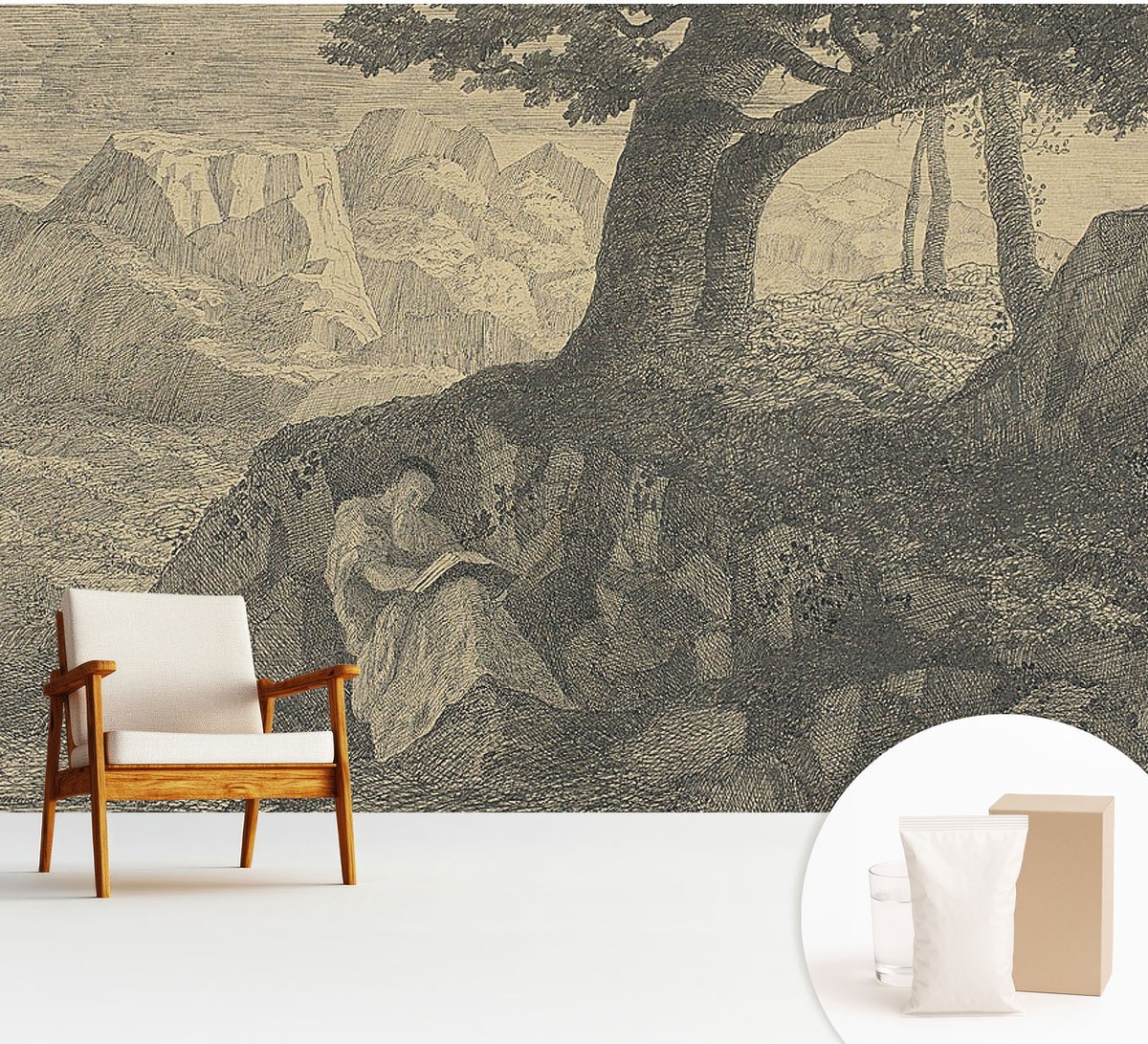 Wallfluent Fotobehang - Zwart Vliesbehang - 312x219 cm - Lezende Karakters Muurschildering - Gang behang Landschappen - Fotobehang Vlies - Slaapkamer behang