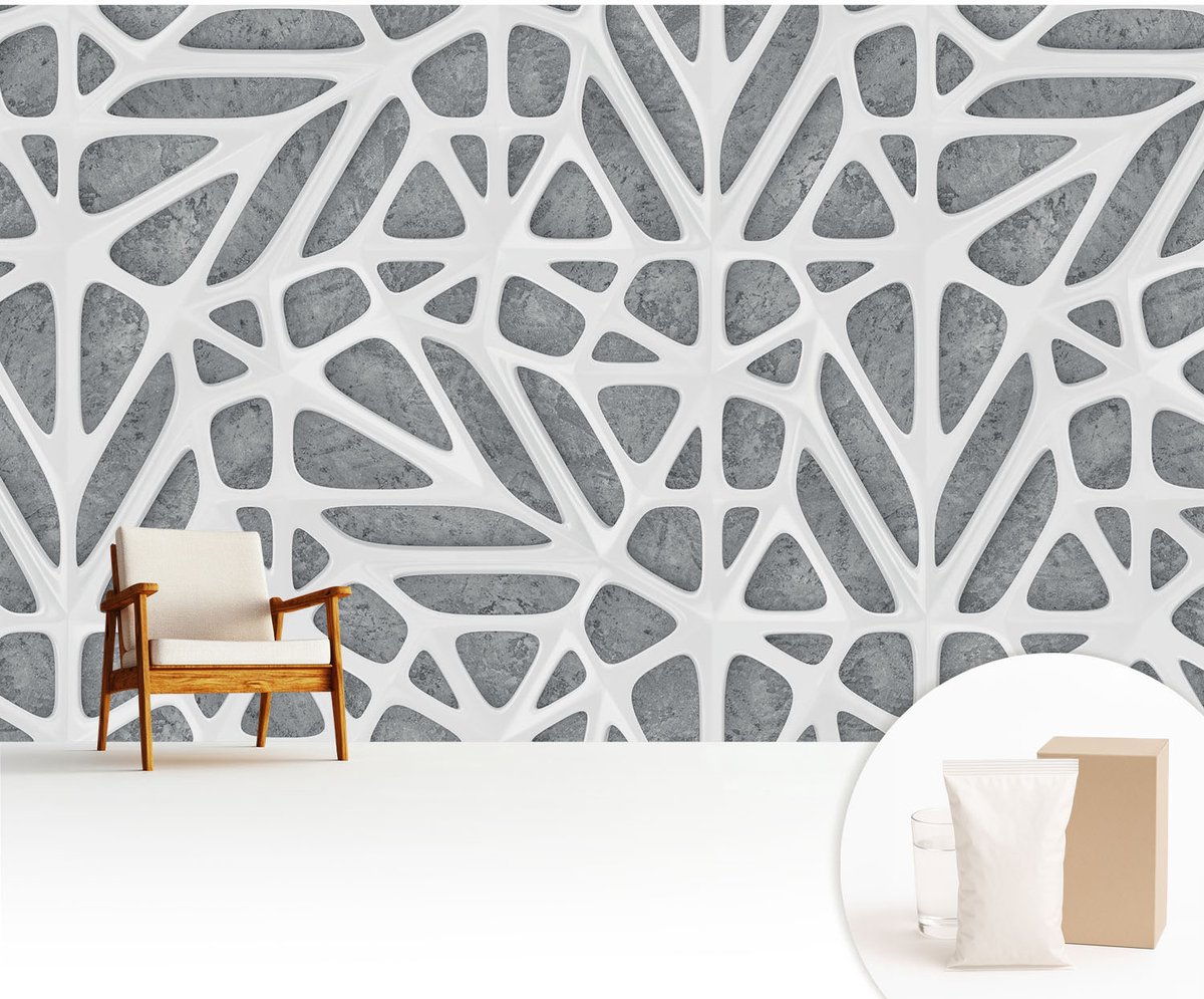 Wallfluent Fotobehang - Wit Vliesbehang - 416x254 cm - Geometrisch Netwerk Fotobehang Vlies - Hal behang Texturen - Muurschildering - Woonkamer behang