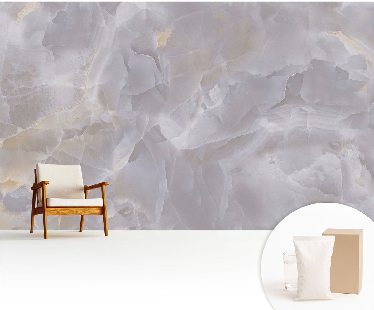 Wallfluent Fotobehang - Wit Vliesbehang - 416x254 cm - Marmergolven Fotobehang Vlies - Hal behang Texturen - Muurschildering - Woonkamer behang