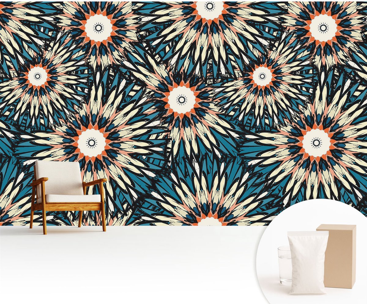 Wallfluent Fotobehang - Blauw Vliesbehang - 416x254 cm - Bloemenergie Muurschildering - Gang behang Bloemen En Planten - Fotobehang Vlies - Slaapkamer behang
