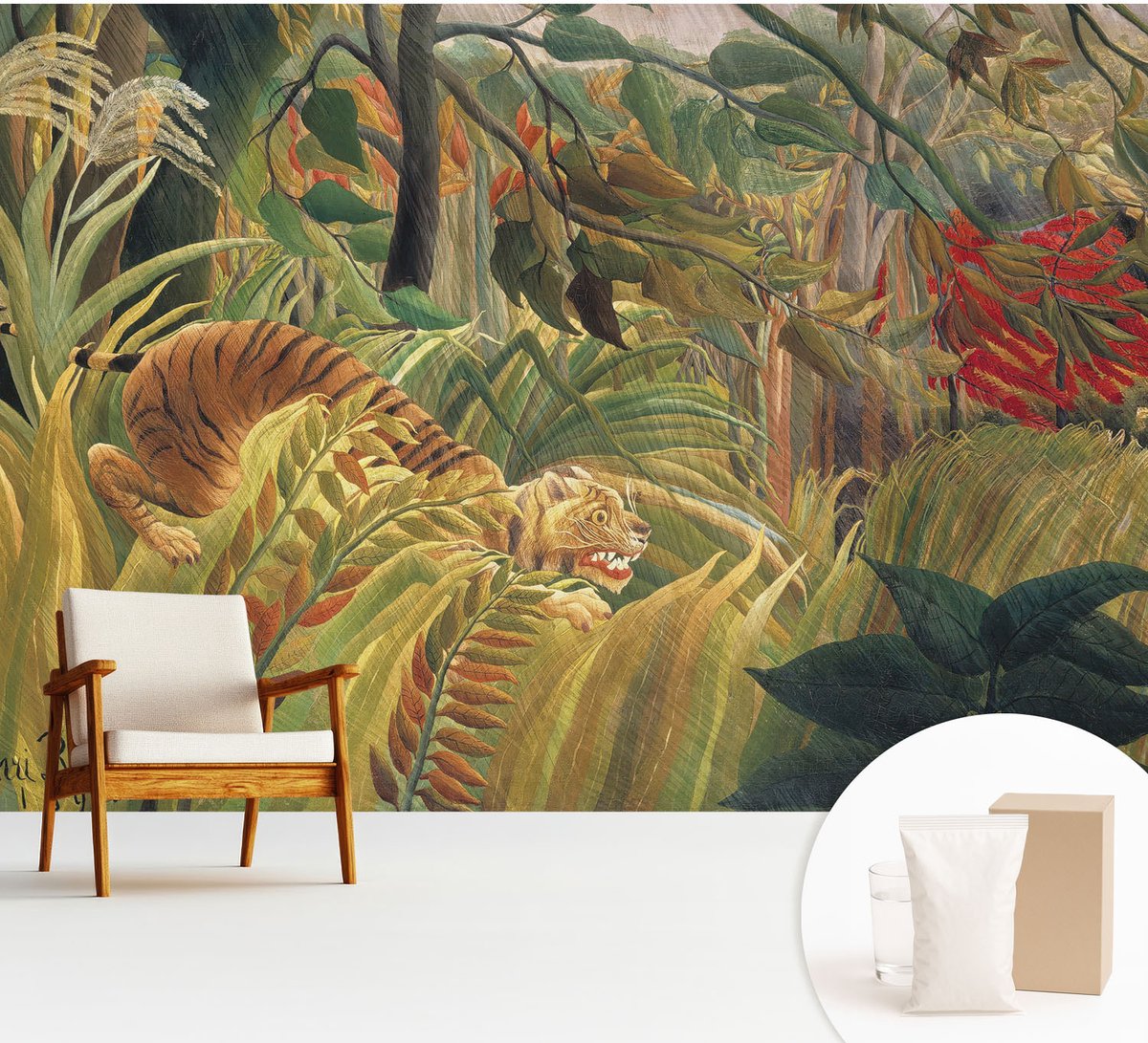 Wallfluent Fotobehang - Groente Vliesbehang - 312x219 cm - Exotische Tijger Fotobehang Vlies - Hal behang Bloemen En Planten - Muurschildering - Woonkamer behang