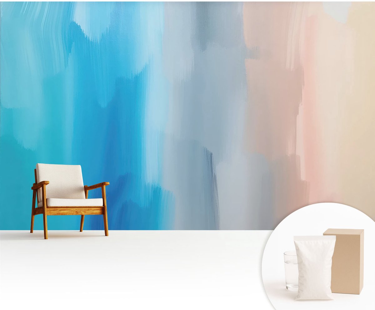 Wallfluent Fotobehang - Blauw Vliesbehang - 416x254 cm - Kleurrijke Abstractie Muurschildering - Gang behang Abstractie - Fotobehang Vlies - Slaapkamer behang