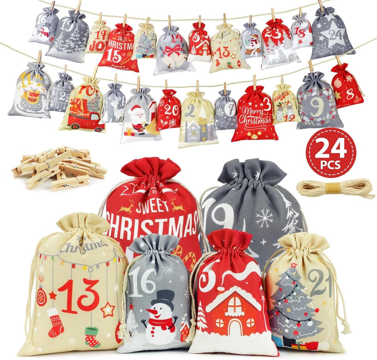 Advent calendar for filling yourself, 24 Advent calendars for filling yourself, children's fabric, large advent - ShopVlot