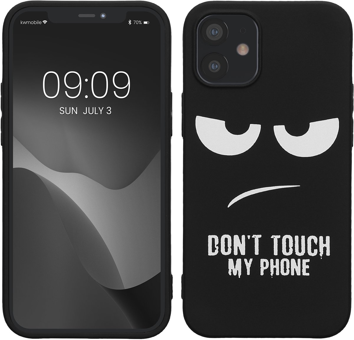 kwmobile telefoonhoesje geschikt voor Apple iPhone 12 mini - Hoesje voor smartphone in wit / zwart - Backcover van TPU - Don't Touch My Phone design