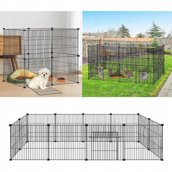 Collage met een puppyren binnen en buiten, en een rechthoekige configuratie van de panelen.