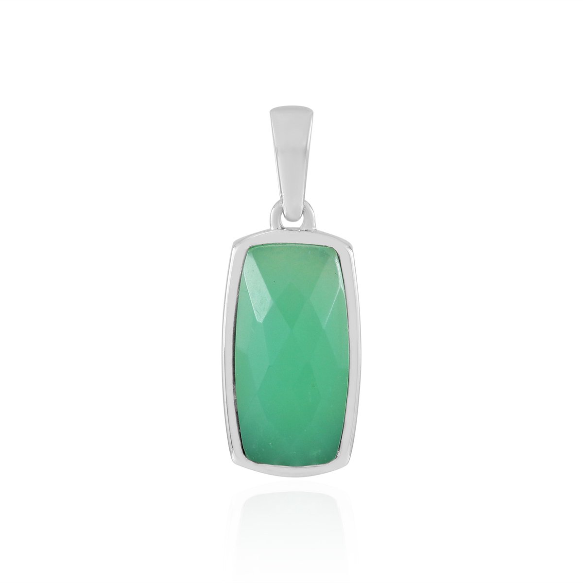 Cavill - Zilveren Hanger met 3,375 Ct Chrysopraas - 925 Sterling Zilver Gerhodineerd - Antiek Schaakbord Geslepen Edelsteen - Elegant & Middelgroot