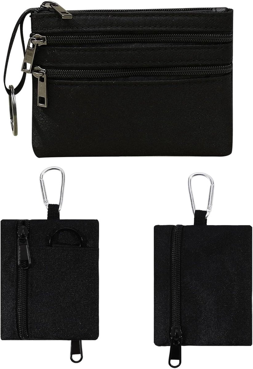 2 stuks sleuteltassen, mini-portemonnee voor dames en heren, canvas portemonnee met ritssluiting, sleutelring en - ShopVlot
