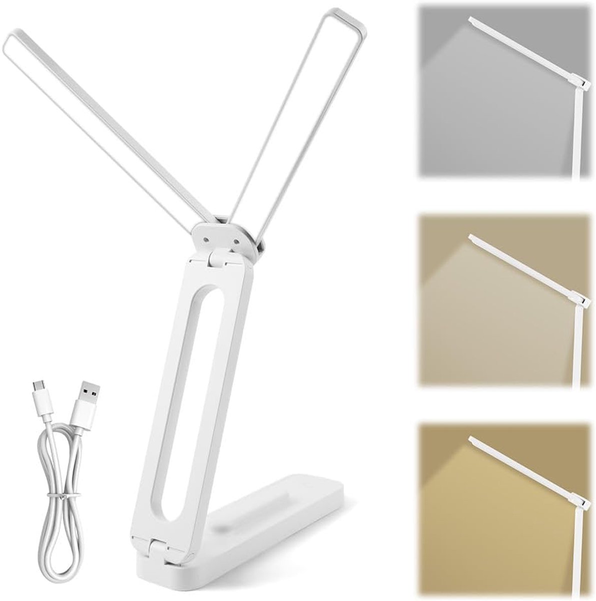 Bureaulamp opvouwbaar - LED met USB-oplaadpoort - 3 kleurmodi - ideaal voor studeren - ShopVlot