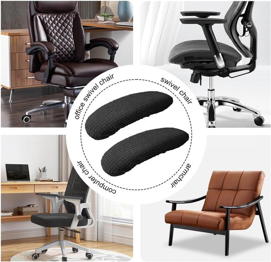 Ergonomische Armleuningen Beschermhoezen voor Kantoorstoelen, 2 Stuks, Zwarte Elastische Hoezen voor Comfort en Ondersteuning — afbeelding 3