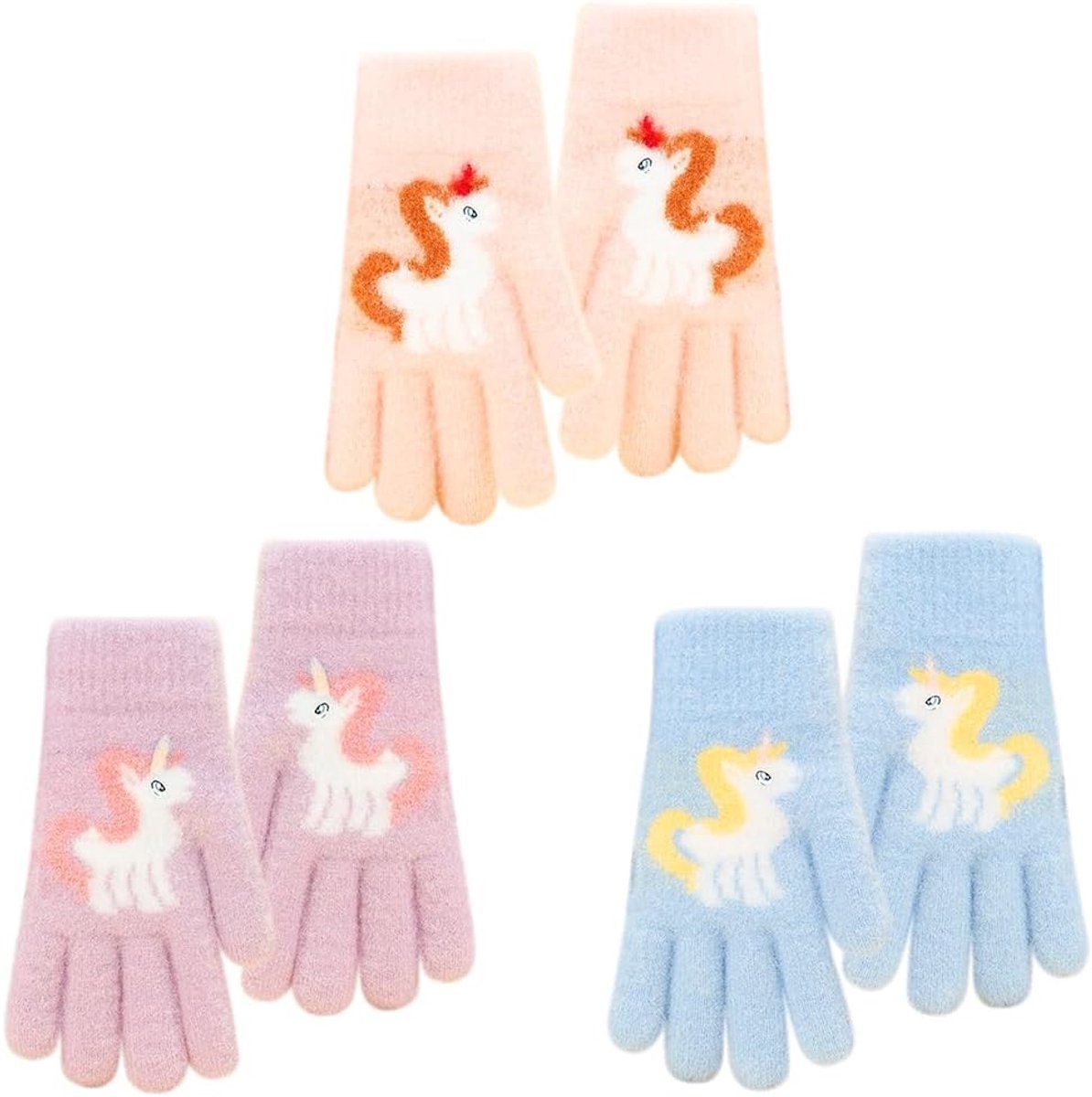 Handschoenen voor Kinderen, 3 Paar, Rekbare Vingerhandschoenen, Geschikt voor 4-10 Jaar, Dagelijks Gebruik