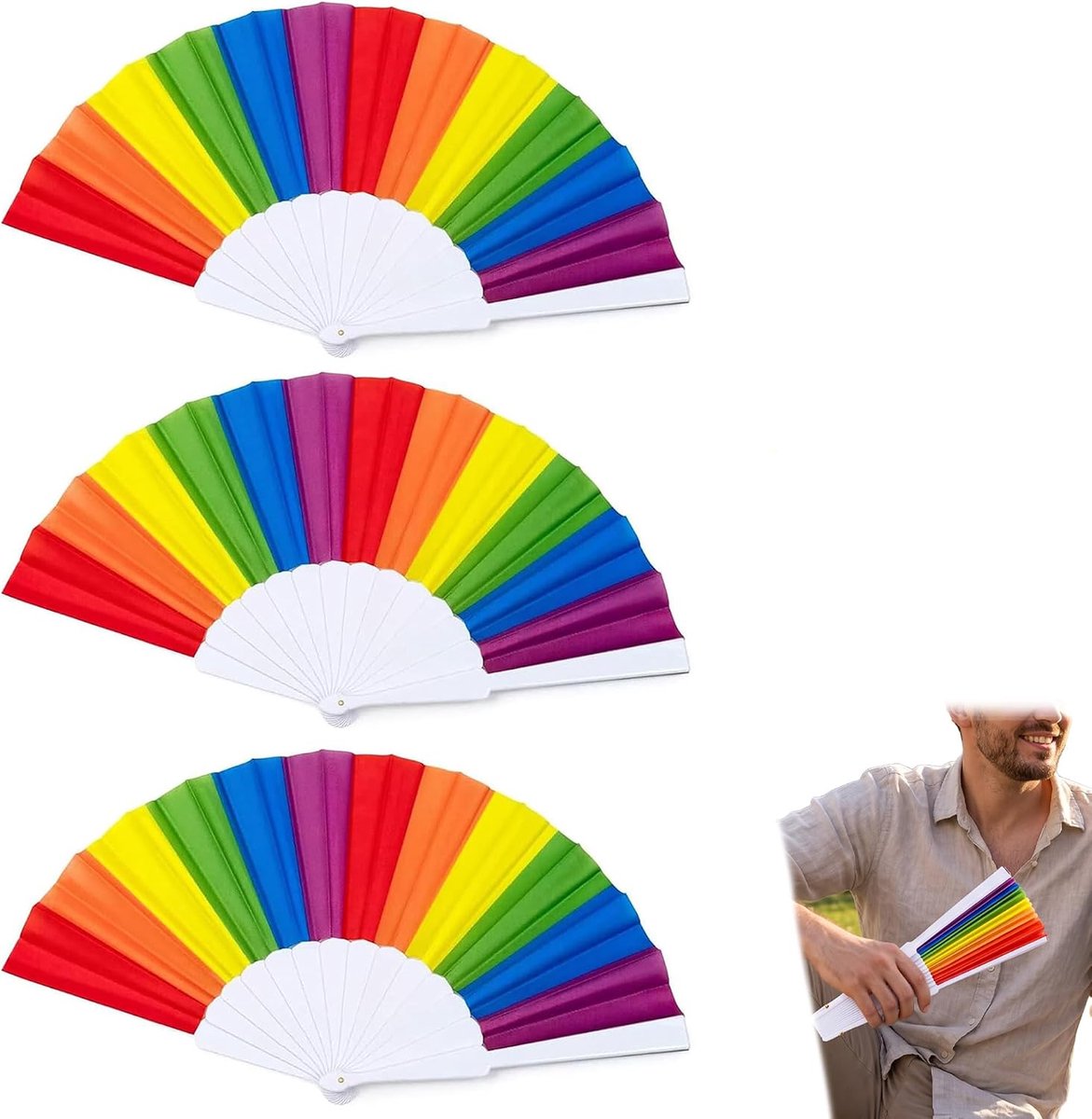 3Pcs Rainbow Pride Vouwventilator, Hand - gehouden Vouwventilator