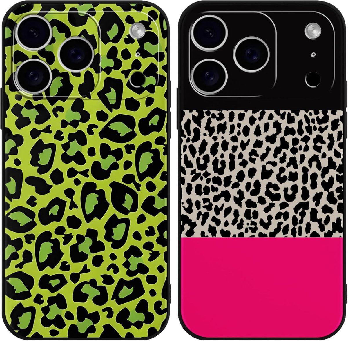 Leopard beschermhoes voor iPhone 17 Pro Max 6,9 inch, roze, groen, luipaard, esthetisch, patroon, zachte TPU-siliconen, camerabescherming, schokbestendig, beschermhoes