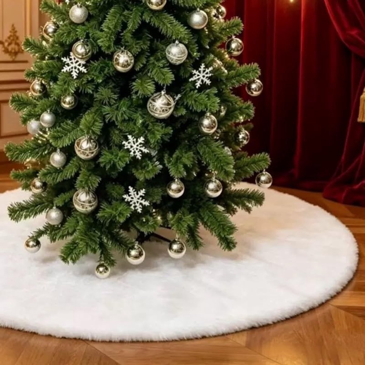 Rok wit imitatiebont pluizige kerstboom rok mat faux bont rok voor kerst thuis feest decoratie (90cm/35,4in) (70CM)