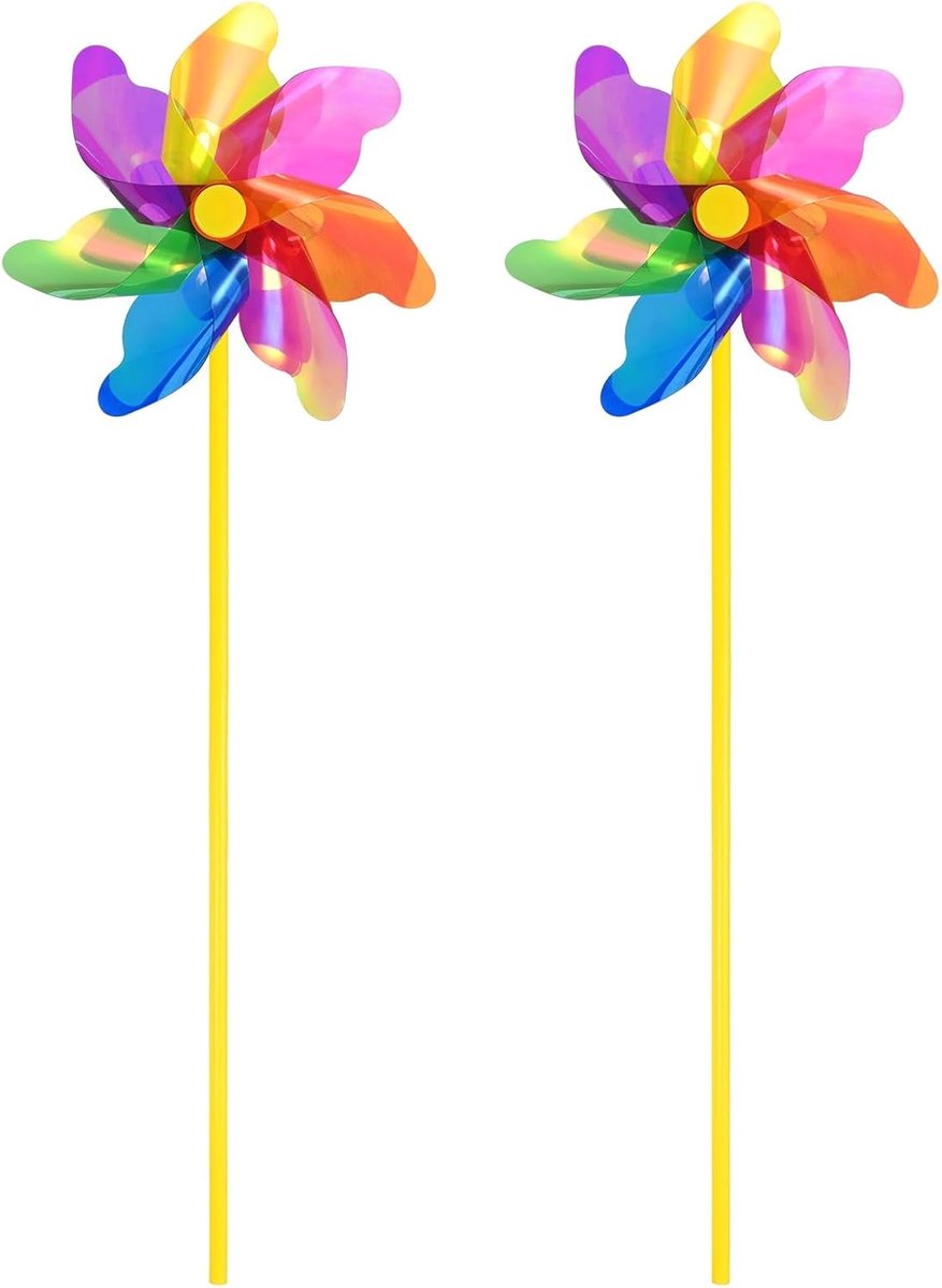 Set van 2 regenboogwielen, 19,7 inch plastic winddraaiers, buiten bloemenmolen voor feestdecoraties/tuin/tuin, speelgoed windspinners [kleurrijk]