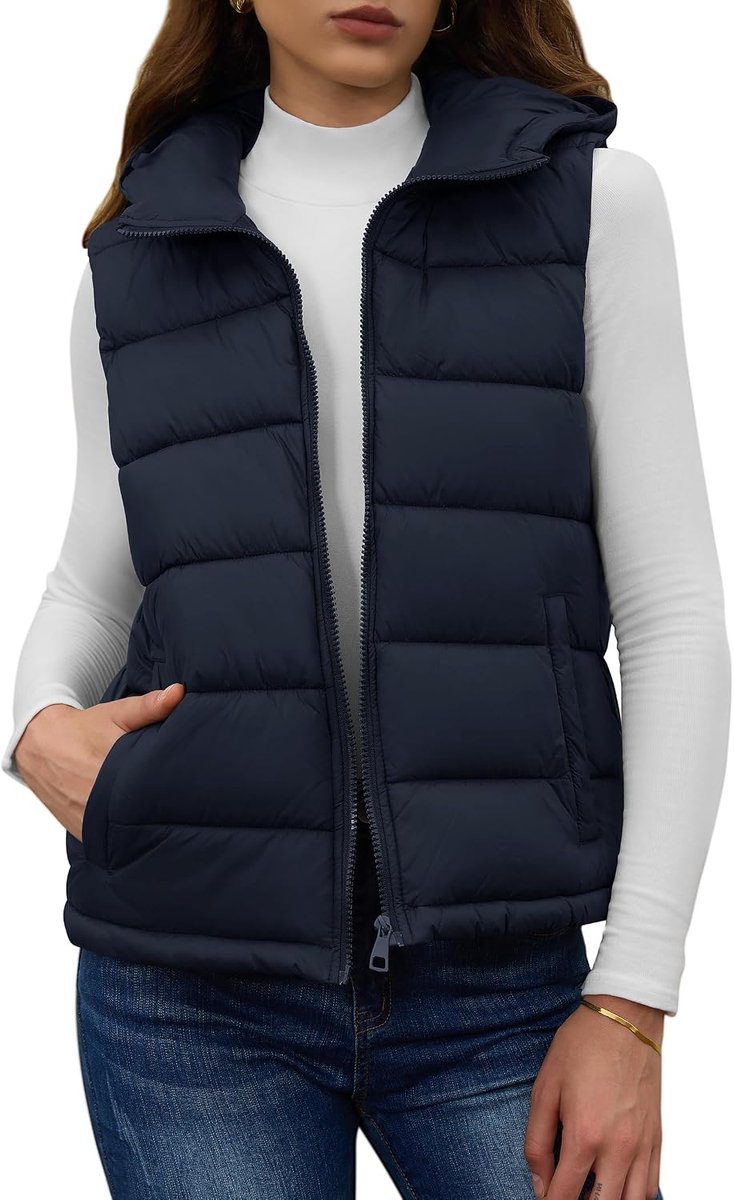 Vrouwen Puffer Gilet Stand Kraag Zip Snap Mouwloos Vest