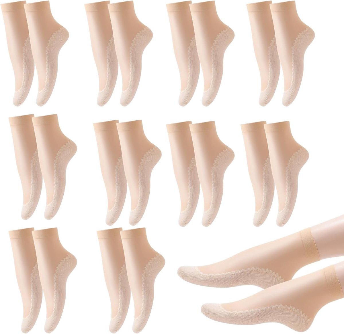 Nylon Lange Sokken voor Dames - Verstevigde Teenkappen en Benenondersteuning, Set van 20 Stuks - Comfortabele, Anti-Slip, Doorzichtige Nylon Sokken, beige