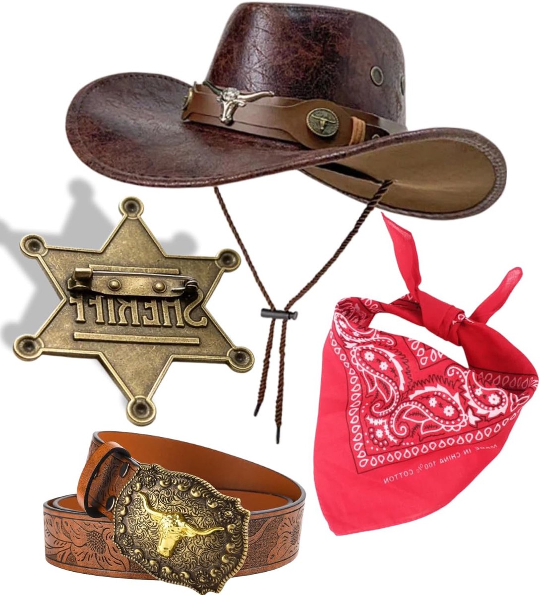 Kasahara Cowboyhoed kostuum accessoires set dames heren westernhoed halsdoek ster badge riem voor carnavalskostuums western party carnaval cosplay party