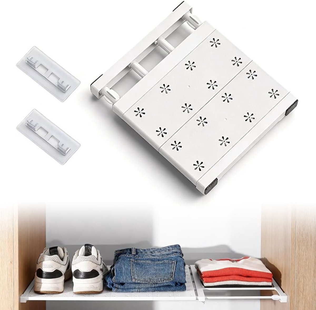 Verstelbare Planken voor Kasten, Uitbreidbare Opbergrekken, Naaldvrije Telescopische Scheidingsplank voor Keuken, Badkamer en Garderobe (24cm Breed, Lengte 30-40cm) - Ideaal voor Organisatie en Ruimtebesparing
