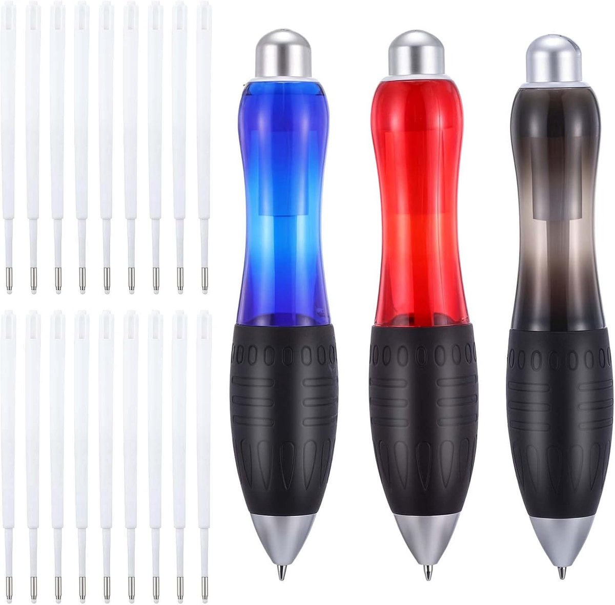 Balpennen met koord, 3 kleuren, dikke pennen, verzwaarde pennen, schrijfstabiliteit met 18 vullingen, dikke pennen voor artritis en ouderen, eenvoudige dikke greep