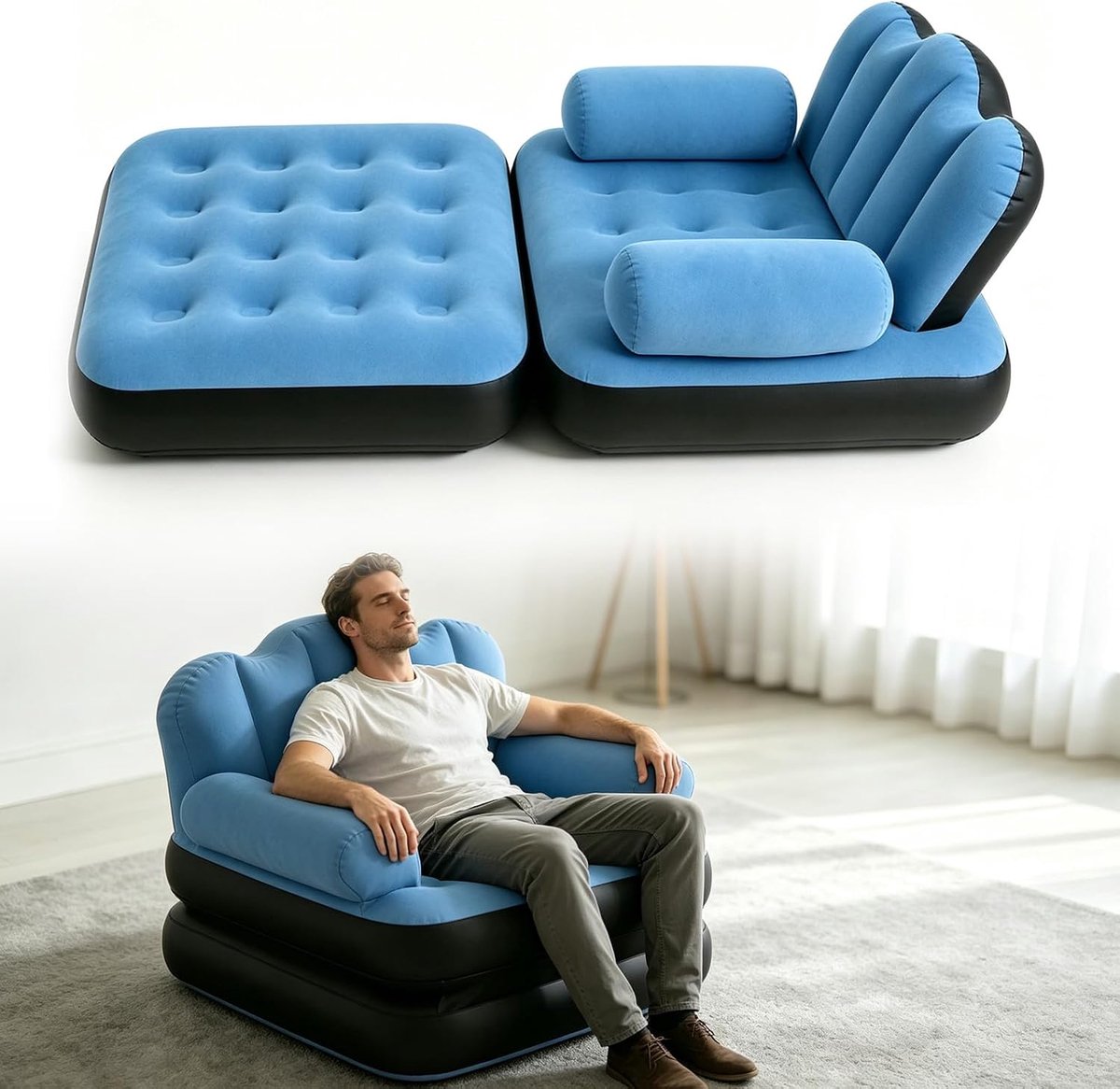 Opblaasbare stoel met hoofdeinde, groot, comfortabel, voor camping en
