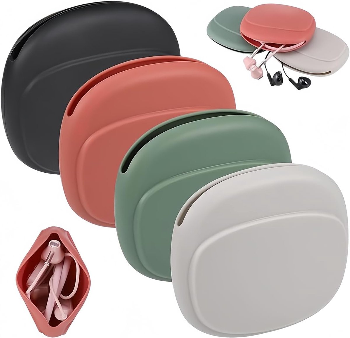 4-delige mini-hoofdtelefoontasset, opbergdoos, verfijnde tas voor draadloze hoofdtelefoon, USB-kabel (rood/groen/grijs/zwart)