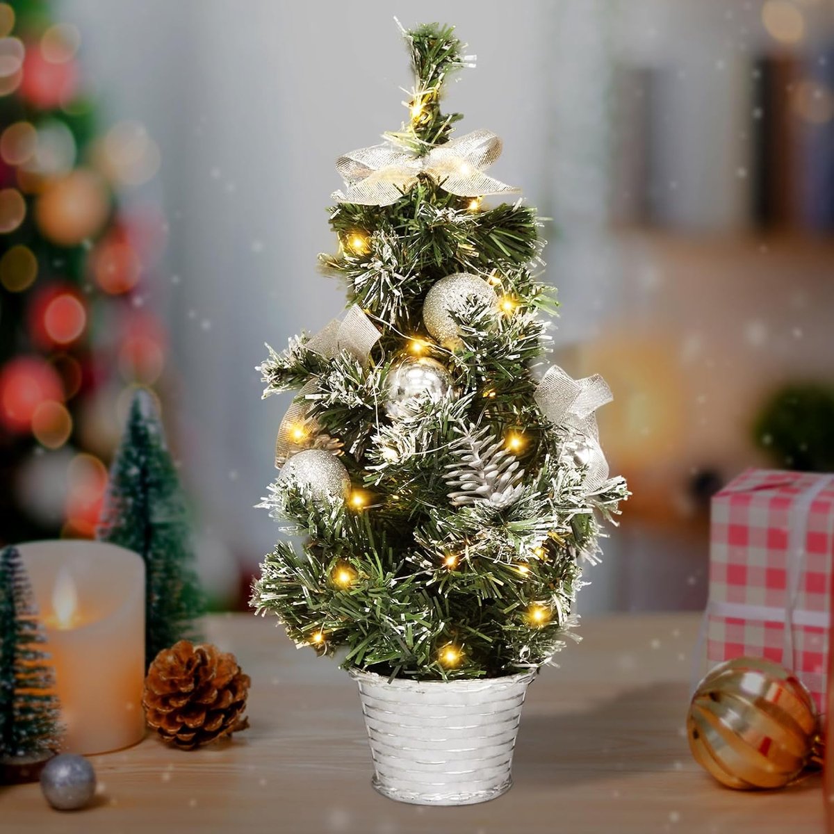 Kleine kerstboom met verlichting, kleine versierde kerstboom, kleine kerstboom LED, kunstmatige tafelkerstboom voor kerstdecoratie Advent