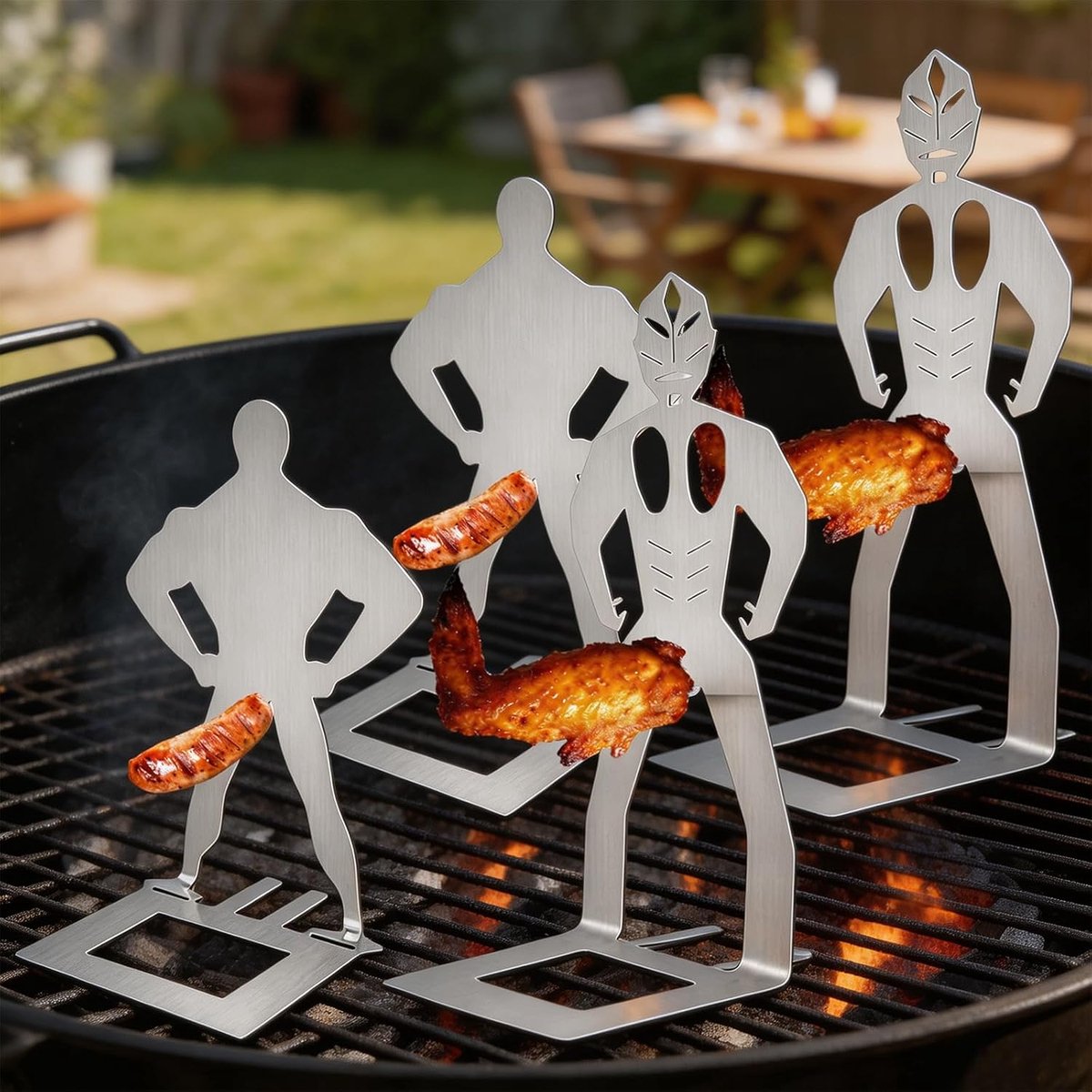 4 stuks worsthouders, grill-mannetjes, van roestvrij staal, braadworsthouder, grappige mannetjes, draagbaar hotdog grillrek voor outdoor, camping, picknick, feest en familiefeest