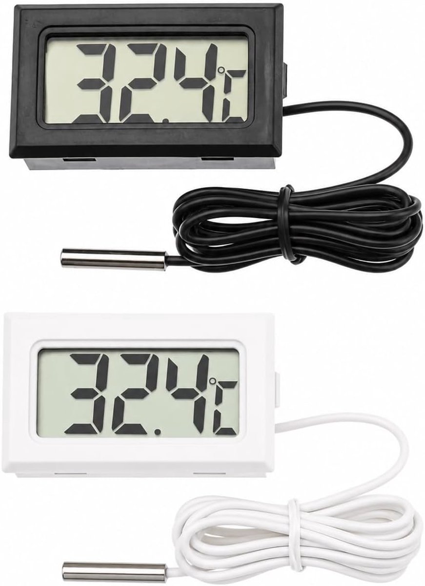 Thermometer met buitensonde, 2 stuks (zwart/wit), lcd-display voor koelkast, vriezer, aquarium