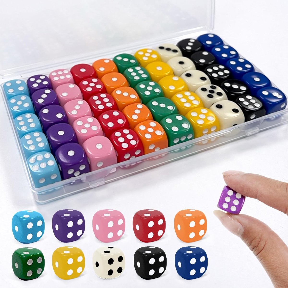 50 stuks dobbelstenen, 14 mm speeldobbelstenen (ondoorzichtige kleur)