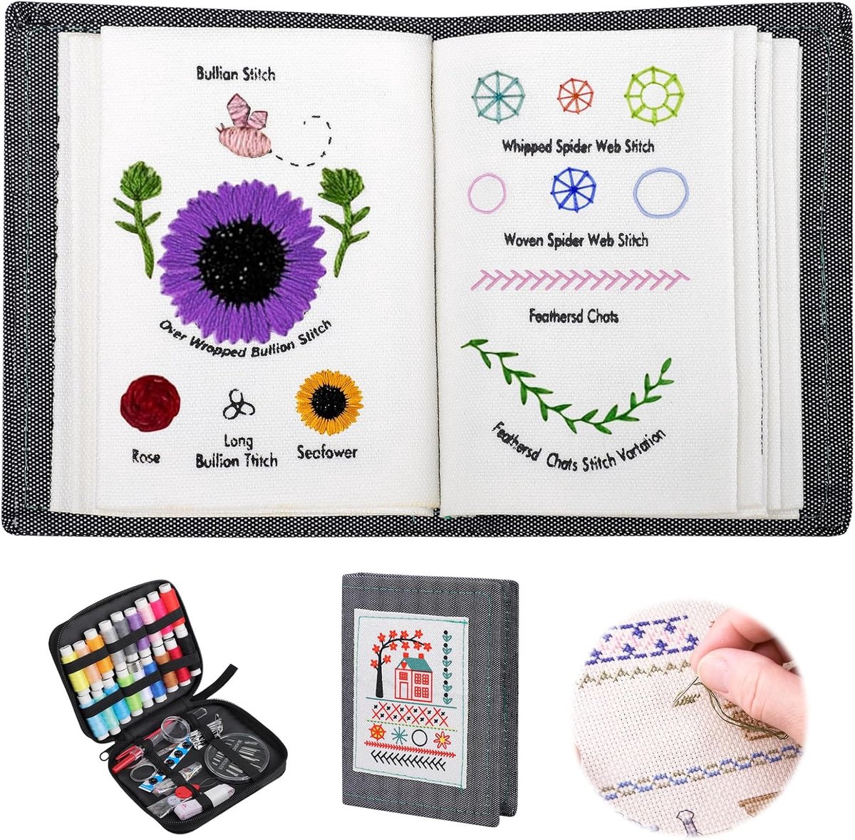 Borduursteekboek, borduurboekset met naaidoos en handleiding, nieuwe borduurpatroonboekset met 143 steekhandleiding (mogelijk niet beschikbaar in het Nederlands), voor beginners en