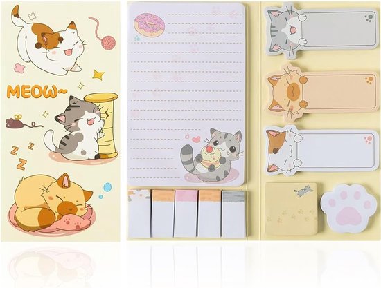 Zelfklevende notitieblokken, gadgets voor kinderverjaardag, mini-plaknotities, cadeautje voor verjaardagsfeest, gadget voor meisjes (katten)