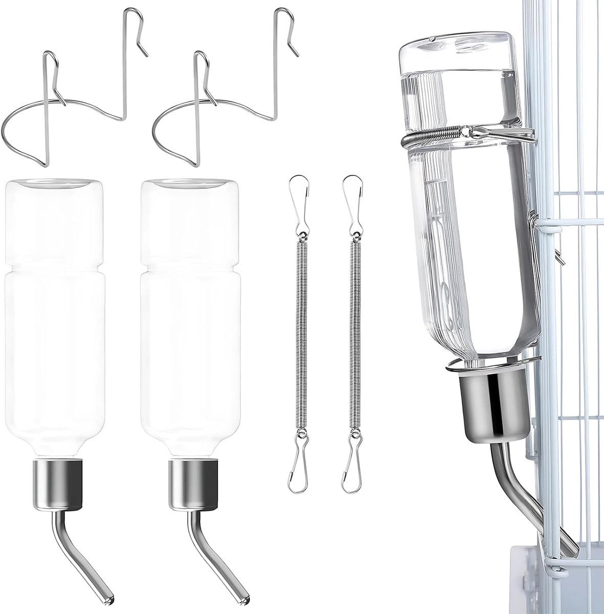2-delige Huisdieren Drinkmachine – 350ml Transparante Anti-lek Automatische Fles met Rvs Tuit voor Honden, Katten en Kleine Huisdieren