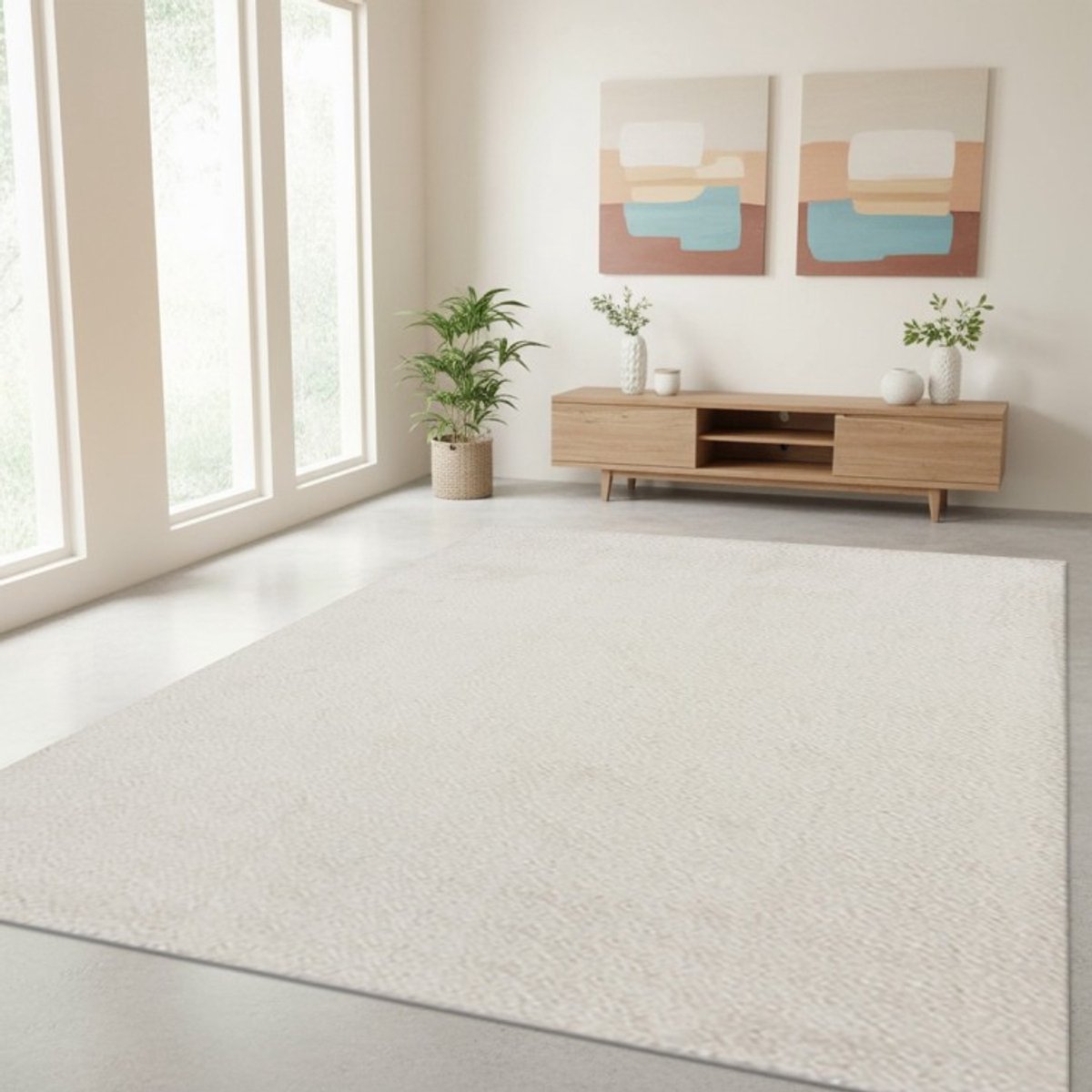 TapisTrend Designer tapijt Crème 160x230 cm Modern, crèmekleurig, dik vloerkleed voor de woonkamer, slaapkamer en eetkamer Beige