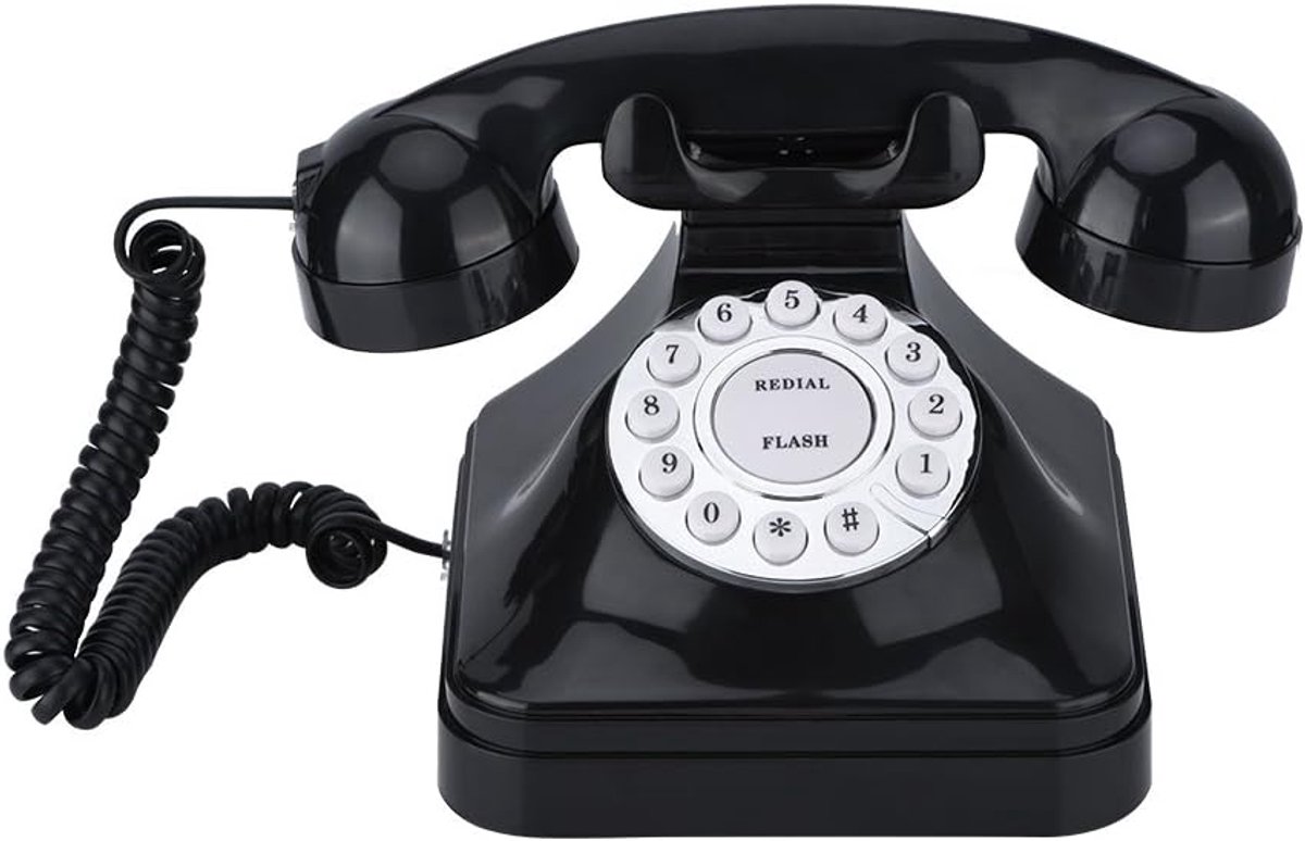 Vintage vaste telefoon met snoer, klassieke telefoon met snoer met multifunctionele functies zoals flitser, nummerherhaling en reserve (zwart)