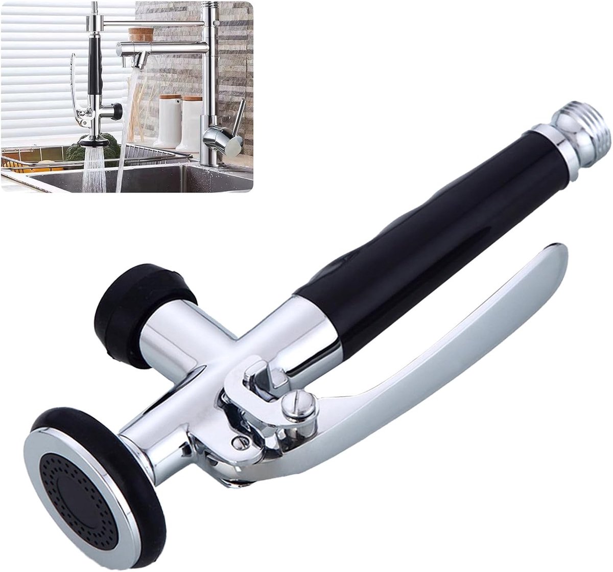 Gastro handdouche, 1/2 inch roestvrij staal, reservesproeier, handdouche met vastzetbeugel, voor keuken, gastro, voor vaatdouche, gastronomie, zilver