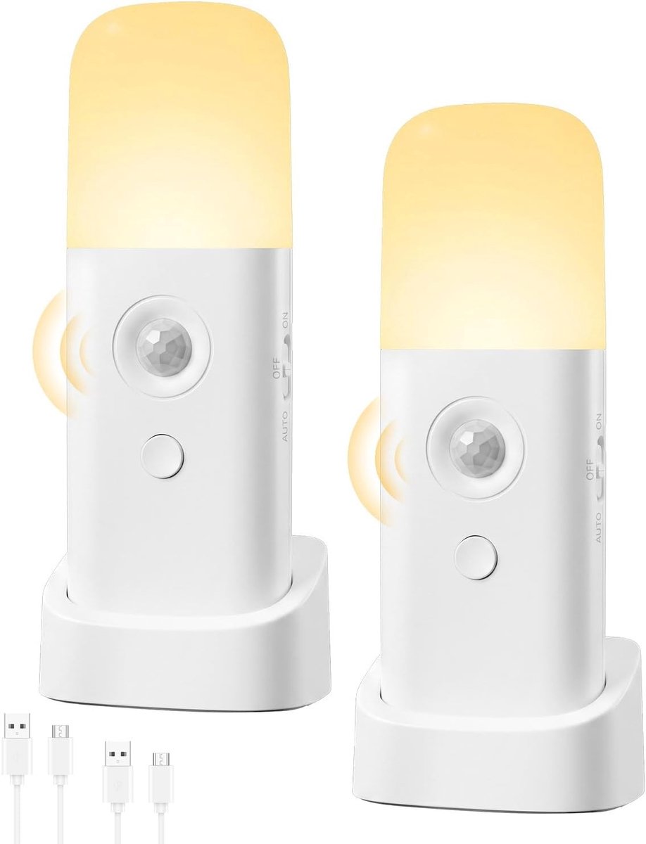 Nachtlampje met Bewegingsmelder - Wit - Oplaadbare 2000 mAh - Energiebesparend en Draadloos - Voor Binnengebruik