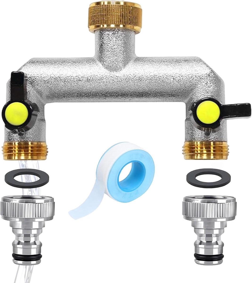 2-weg waterverdeler 3/4 inch, waterverdeler messing, waterverdeler 2-voudig, waterverdeler met kogelkraan voor het instellen en afsluiten van de waterstroom