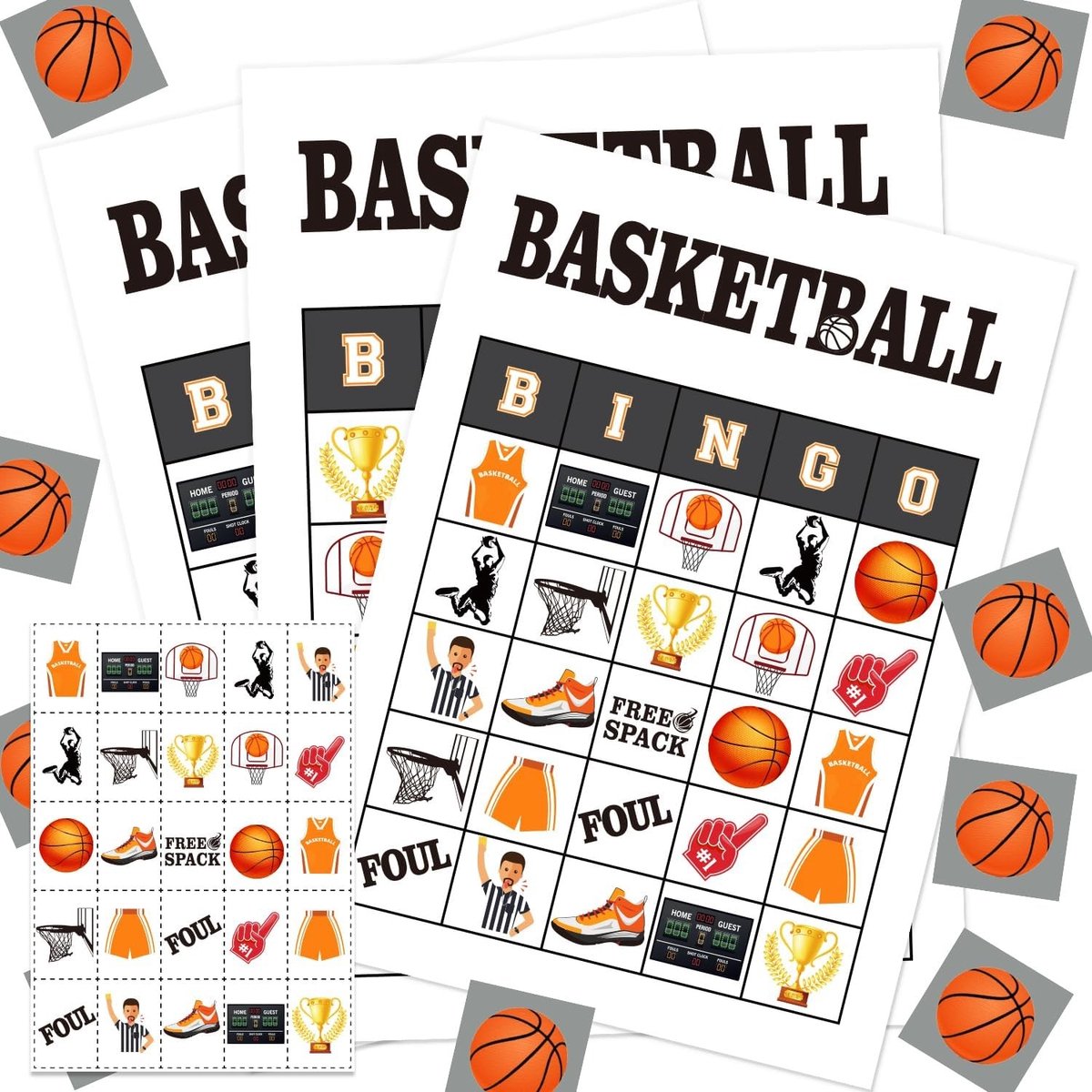 Basketbal Bingo Kaarten - Multikleur - 12,7 x 17,5 cm - Hoogwaardig Karton - Voor Feestjes en Evenementen