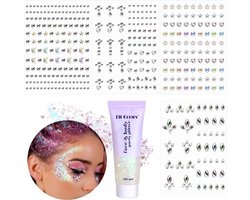 Remione Glitterstenen voor Gezicht en Glitter, Make-upset, 430 Briljanten en 50ml Glitter, voor Dames, voor Gezicht, Haar, Ogen, Lippen, Nagels voor Festival, Doe-het-zelf, Decoratie (Wit)