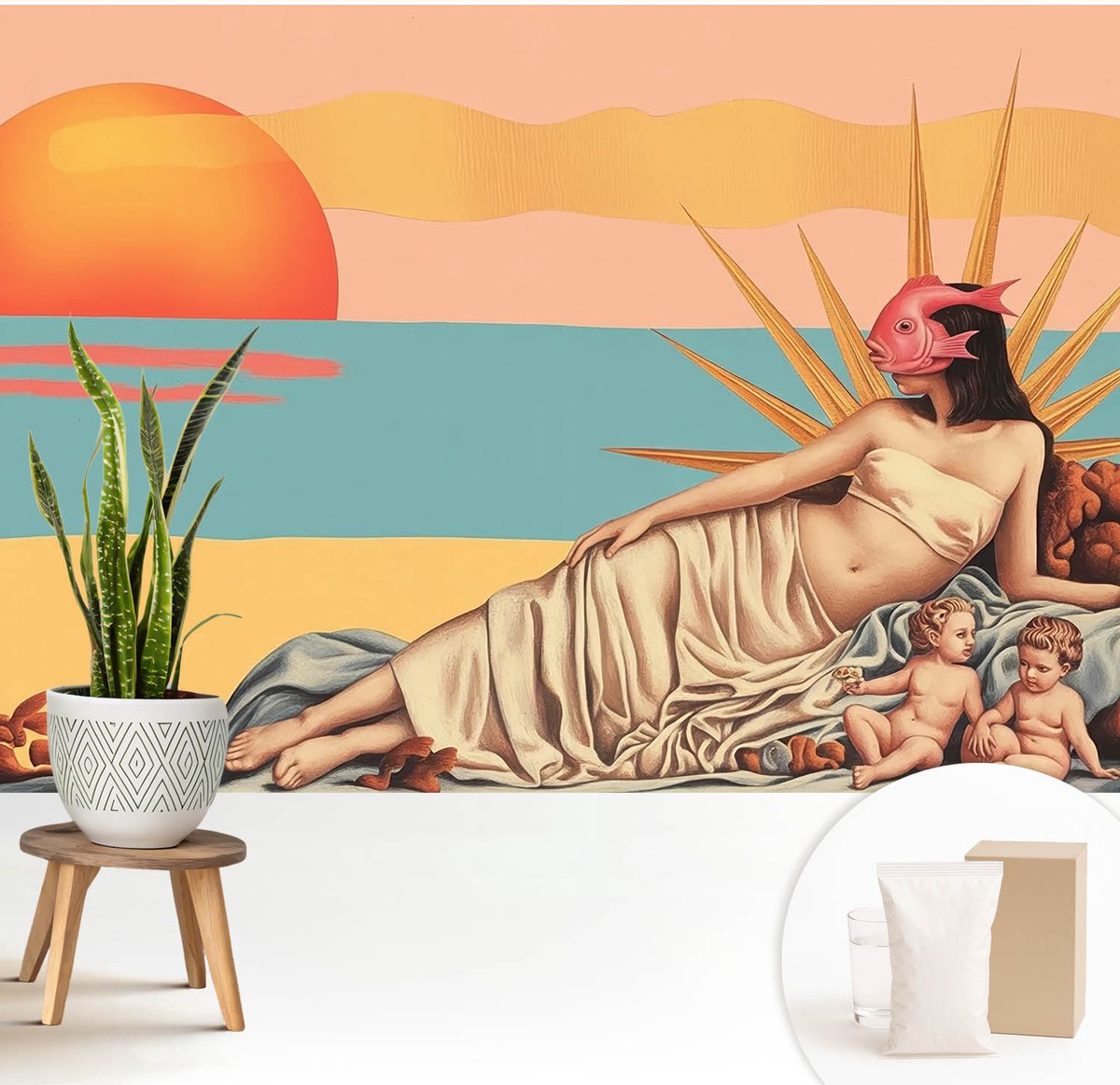Wallfluent Fotobehang - Wit Vliesbehang - 208x146 cm - Het Westen Van Het Surrealisme Muurschildering - Slaapkamer behang Deel - Fotobehang Vlies - Gang behang
