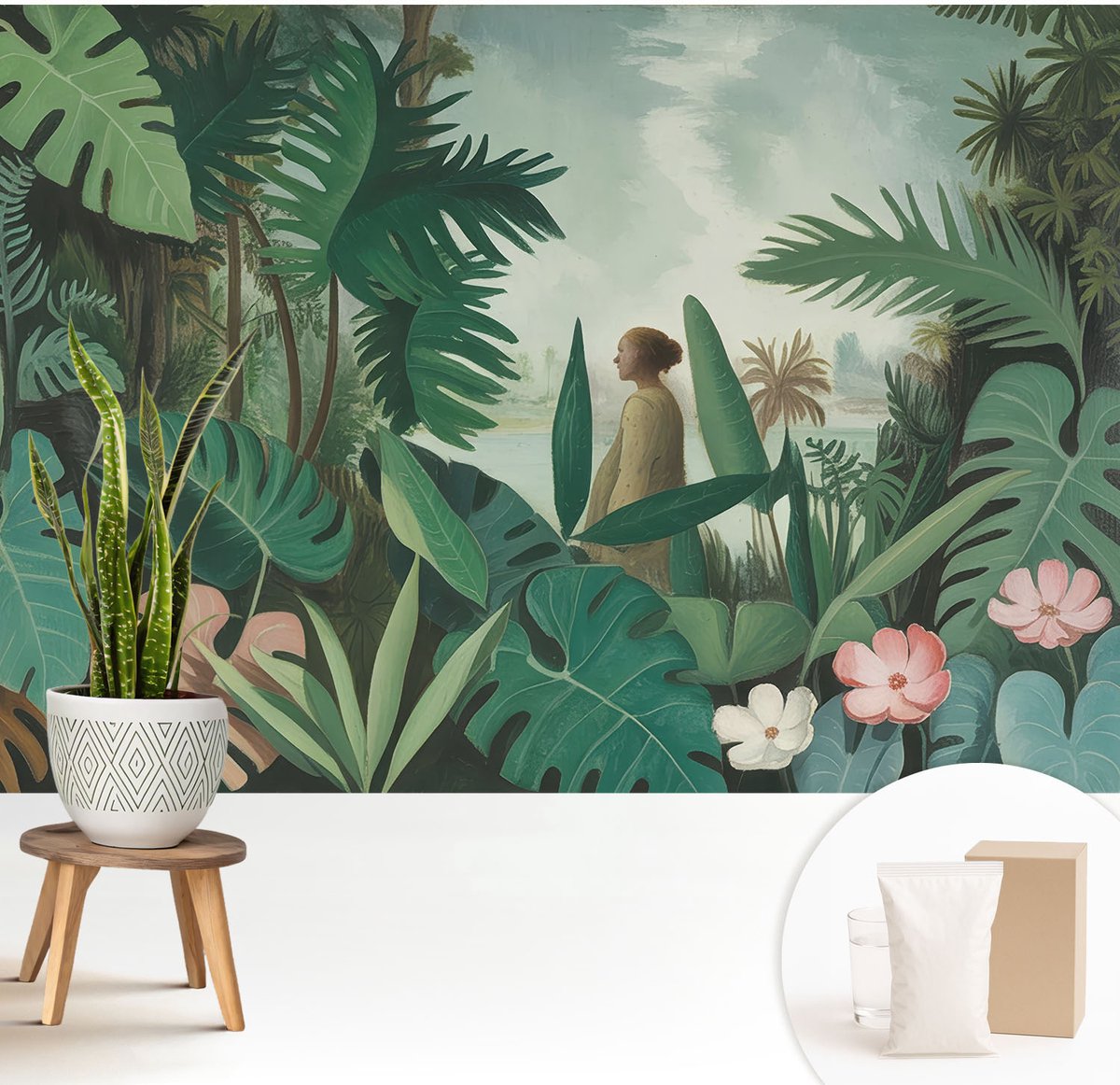 Wallfluent Fotobehang - Groente Vliesbehang - 208x146 cm - Exotische Jungle Fotobehang Vlies - Woonkamer behang Bloemen En Planten - Muurschildering - Hal behang